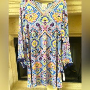 💚NEW~Ivy Lane Multi-colored Paisley Pullover Knee Length Dress (w-bell sleeves)